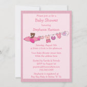 テディイン飛行機&クロステラインピンクガールベビーシャワー 招待状 (裏面)