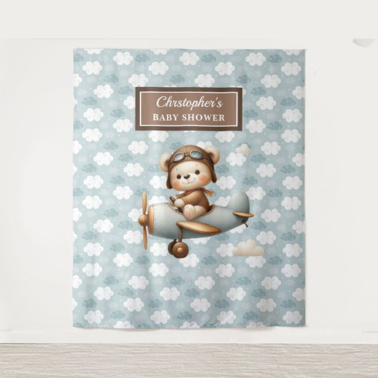 テディエレガントベアパイロットベビーシャワー壁の装飾 タペストリー (正面)