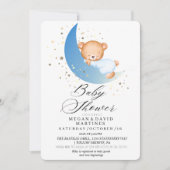 テディエレガントベア月金ゴールドスター赤ちゃんシャワー 招待状 (正面)