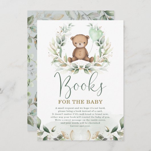 テディエレガントベア緑の金ゴールドブックベビー エンクロージャーカード (正面/裏面)