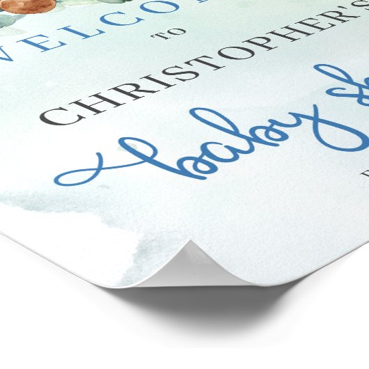 テディエレガントベア青フローラユーカリへようこそ ポスター (角)