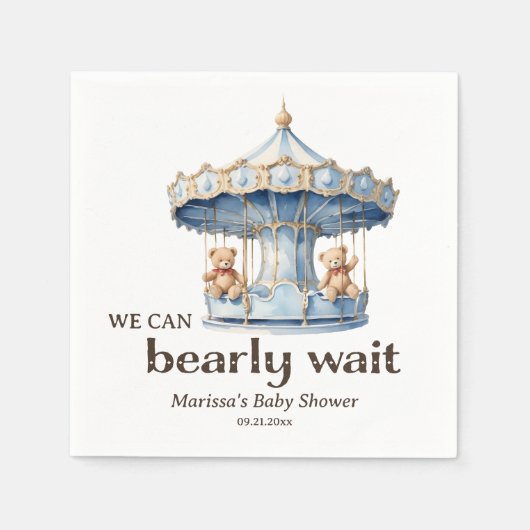 テディカスタムベアツインボーイズ赤ちゃんシャワー スタンダードカクテルナプキン (正面)