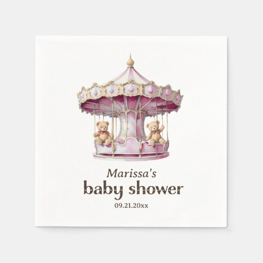 テディカスタムベアーツインガールベビーシャワー スタンダードカクテルナプキン (正面)