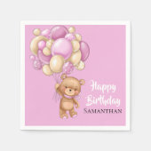 テディガールハッピーバースデー – ピンク スタンダードカクテルナプキン (正面)
