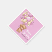 テディガールハッピーバースデー – ピンク スタンダードカクテルナプキン (角)