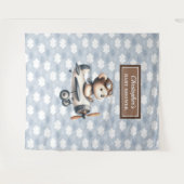 テディクラシックベアパイロットベビーシャワー写真壁 タペストリー (正面(横))