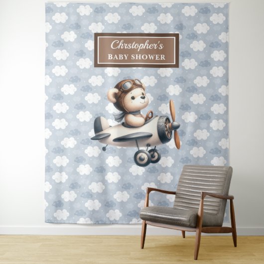 テディクラシックベアパイロットベビーシャワー写真壁 タペストリー (インサイチュ)