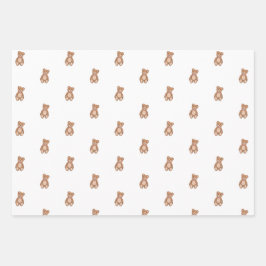 テディクラシックベアピンクボウベイビーシャワー ラッピングペーパーシート