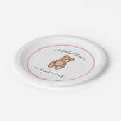 テディクラシックベアピンク白ベビーシャワー ペーパープレート (アングル)