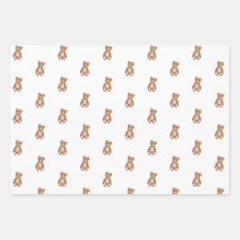 テディクラシックベアブルーボウベイビーシャワー ラッピングペーパーシート