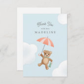 テディクラシックベアーパステルベビーシャワー サンキューカード (正面/裏面)