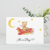 *~*テディシンプルベアレッド飛行機男の赤ちゃんシャワー 招待状 (スタンド正面)