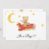 *~*テディシンプルベアレッド飛行機男の赤ちゃんシャワー 招待状 (正面/裏面)