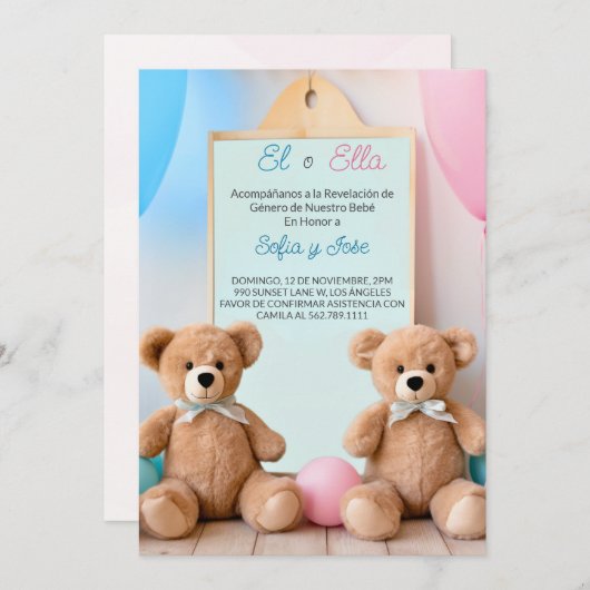 テディスペインのベア・アドベンチャージェンダーの発表 招待状 (正面/裏面)