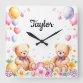 テディタイムキュート子供部屋 スクエア壁時計 (正面)