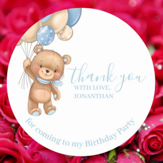 テディバルーンハッピーバースデーサンキューブルーボーイ ラウンドシール