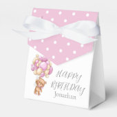 テディバルーンバーリーウェイト誕生日ガールピンク フェイバーボックス (正面サイド)