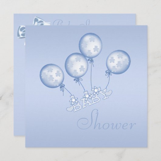 テディバルーン&ストーク(背面)男の赤ちゃんシャワー 招待状 (正面/裏面)