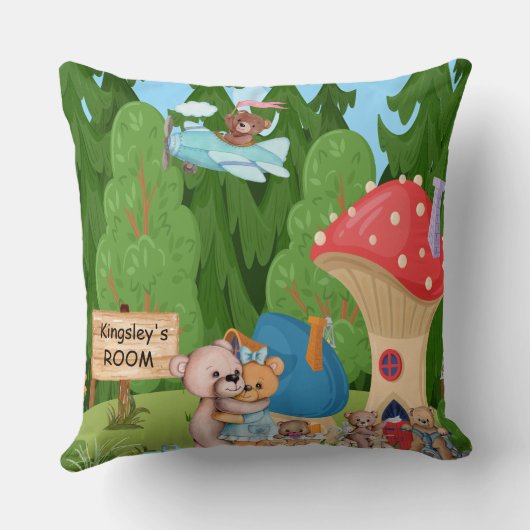 テディパーソナライズされたベアピクニックビレッジ クッション (裏面)