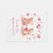 テディパーソナライズされたベアーズピンク赤いハートベビー フリースブランケット (正面(横))