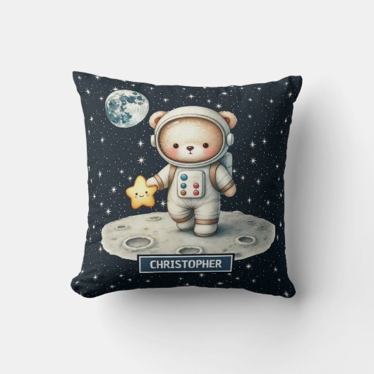 テディパーソナライズされたベア宇宙飛行士ピロー男の赤ちゃん クッション (正面)