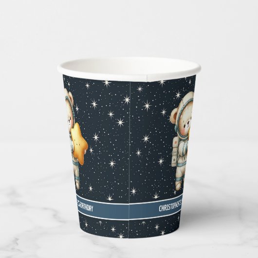 テディパーソナライズされたベア宇宙飛行士ボーイ誕生日 紙コップ (右)
