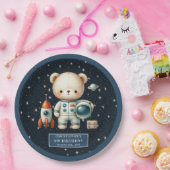 テディパーソナライズされたベア宇宙飛行士男の赤ちゃん ペーパープレート (パーティー)