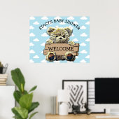 テディパーソナライズされたベア赤ちゃんシャワー記号 ポスター (ホームオフィス)
