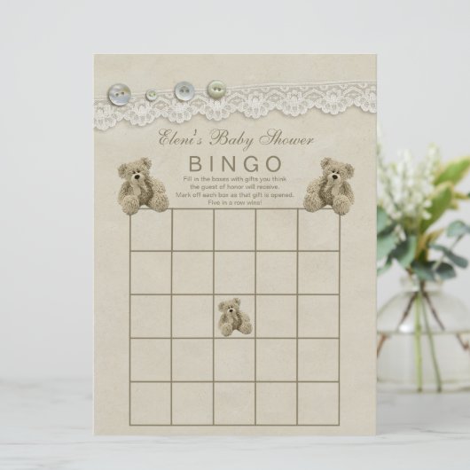 テディパーソナライズされたベイビーシャワービンゴ 招待状 (スタンド正面)