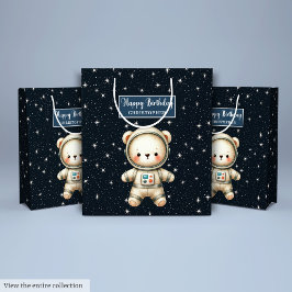 テディパーソナライズされた宇宙飛行士ボーイ誕生日抱き枕 ミディアムペーパーバッグ