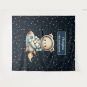 テディパーソナライズされた宇宙飛行士ボーイ誕生日背景 タペストリー (正面(横))