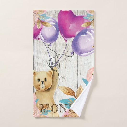テディパーソナライズされた素朴ベア ハンドタオル (ハンドタオル)
