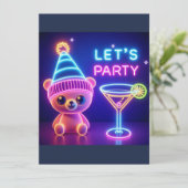 テディパーティータイム ネオンピンク 招待状 (スタンド正面)