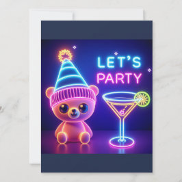 テディパーティータイム ネオンピンク 招待状