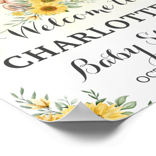 テディビーひまわり緑の赤ちゃんシャワーを待つ ポスター (角)