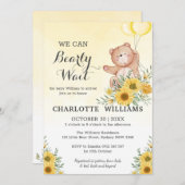 テディビーひまわり緑の赤ちゃんシャワーを待つ 招待状 (正面/裏面)