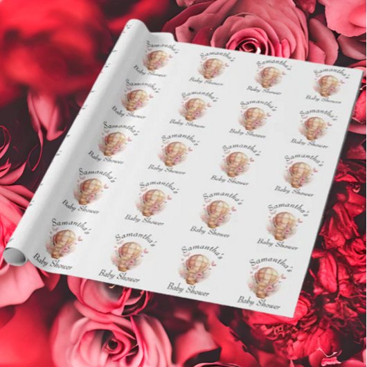 テディフォーラルガールホットエアバルーンベビーシャワー ラッピングペーパー