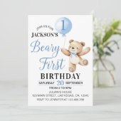 テディブルーバルーンビアリー ファーストバースデー 招待状 (スタンド正面)