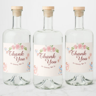 テディベアありがとうベビーショーウォーターボトルラベル リキュールボトルラベル