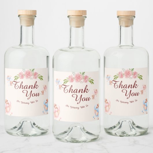 テディベアありがとうベビーショーウォーターボトルラベル リキュールボトルラベル (ボトル)