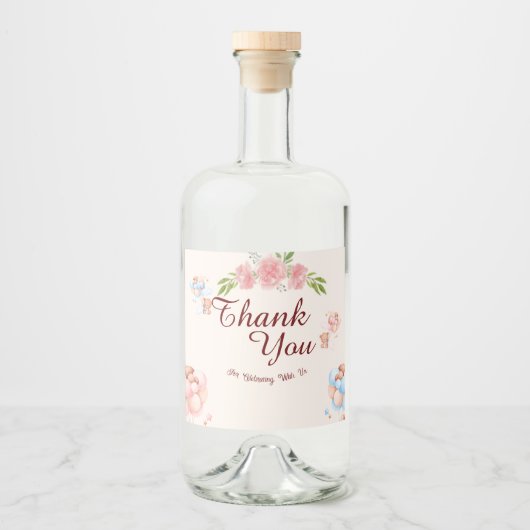 テディベアありがとうベビーショーウォーターボトルラベル リキュールボトルラベル (正面)