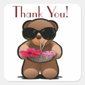 テディベアありがとうラベル スクエアシール (正面)