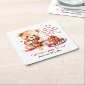 テディベアいちごパンケーキブランチ赤ちゃんシャワー スクエアペーパーコースター (アングル)