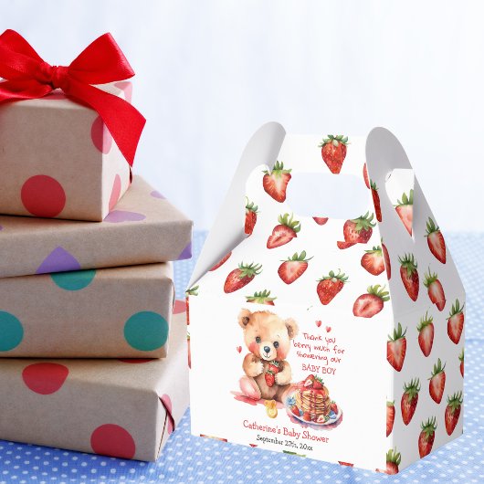 テディベアいちごパンケーキブランチ赤ちゃんシャワー フェイバーボックス