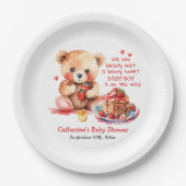 テディベアいちごパンケーキブランチ赤ちゃんシャワー ペーパープレート (正面)