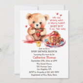 テディベアいちごパンケーキブランチ赤ちゃんシャワー 招待状 (正面)