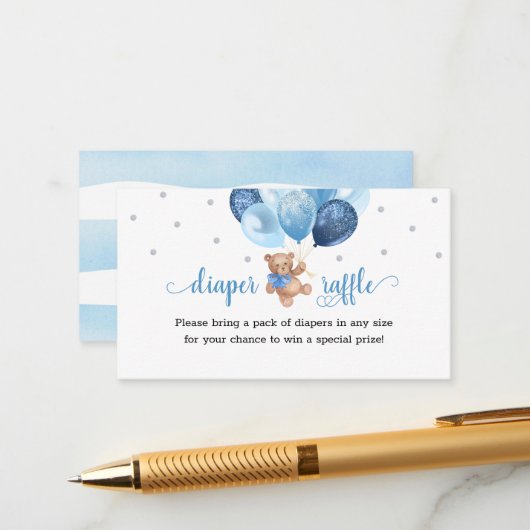 テディベアおむつラッフルベビーシャワー エンクロージャーカード (正面/裏面インサイチュ)