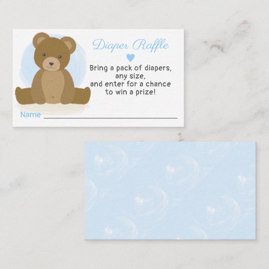 テディベアおむつラッフルボーイ赤ちゃんシャワー エンクロージャーカード (正面/裏面)