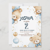 テディベアおよびバルーン子供の誕生日パーティー 招待状 (正面)