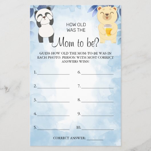 テディベアお母さんのゲームカードは何歳だったか推測 チラシ (正面)